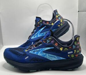 Brooks Launch 9 Shoes Womens Sz 8 Blue Peacoat Yellow Road Running Speed Trainer